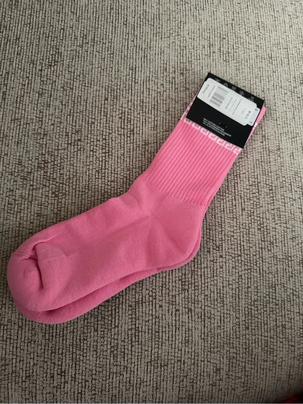 Versace Pink Crew Socks with White Greek Key Trim